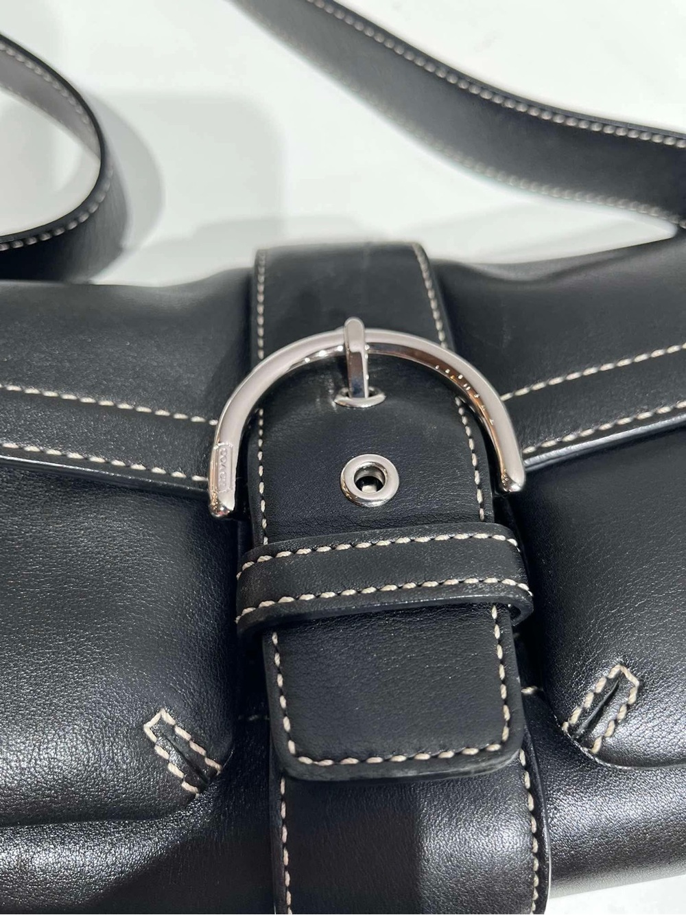 COACH Black Leather Shoulder Bag with Silver Buckle - Picture 10 of 12